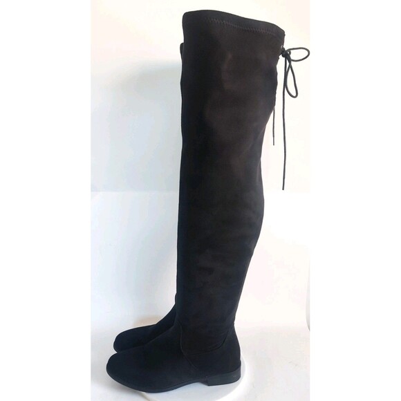 Dream Pair Thigh High Over The Knee Boots Size 8 Faux Suede Black Low Block Heel - Picture 10 of 16
